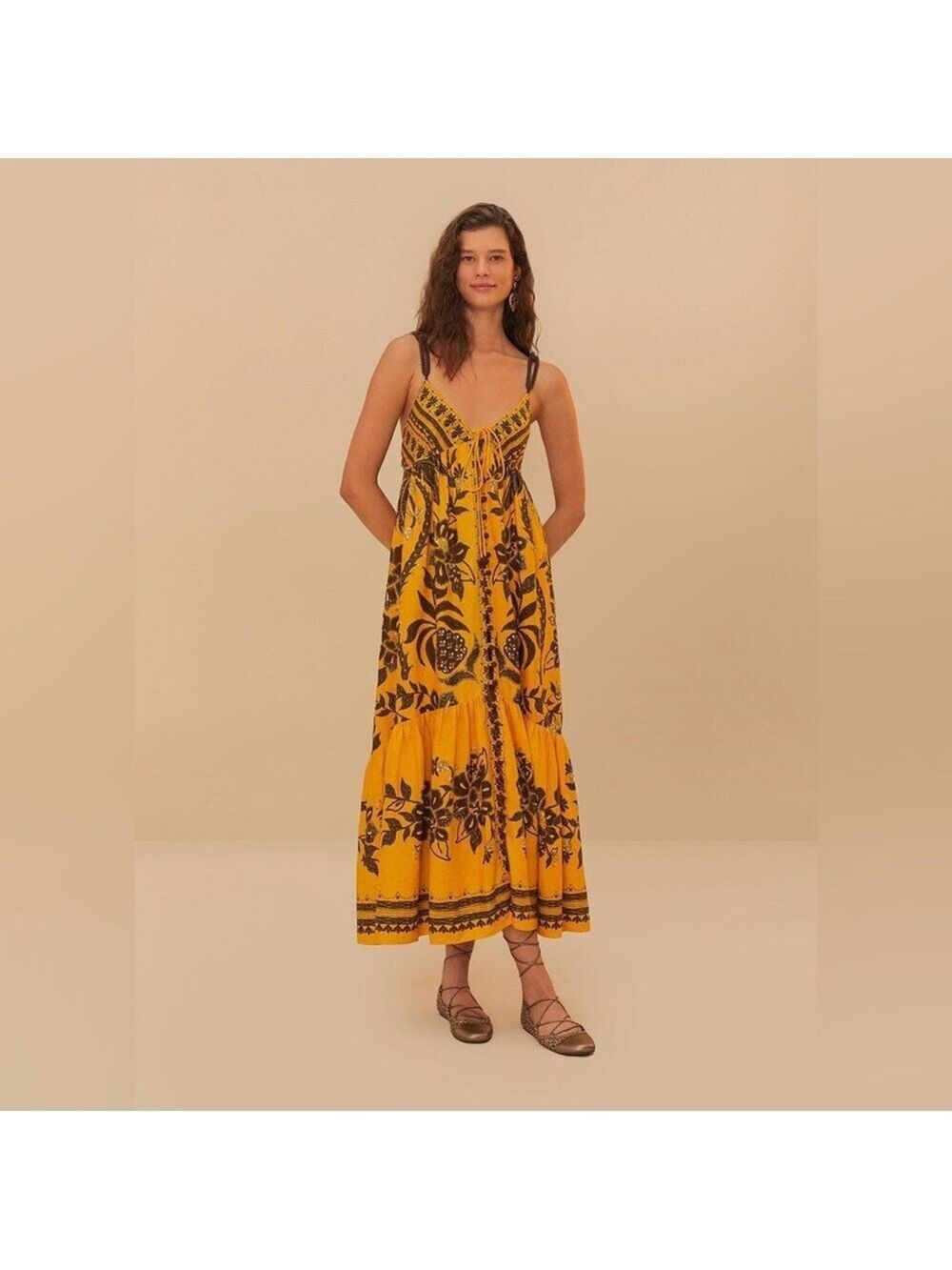 Farm Rio Yellow Golden Oasis Maxi Dress